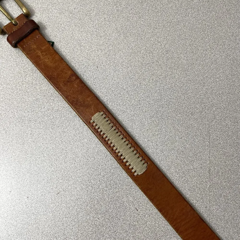 Cole Haan Leather Belt Mens 32 Brown Brass Buckle Stitched Classic Casual Italy